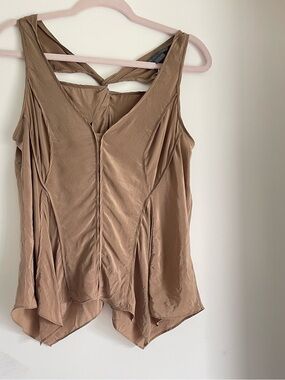 100% Silk Armani Exchange Taupe Twist-Back Draped Camisole